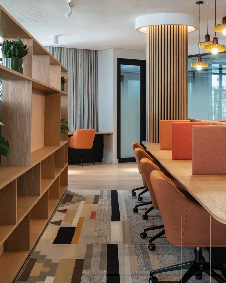 Organised office workspace with ergonomic furniture